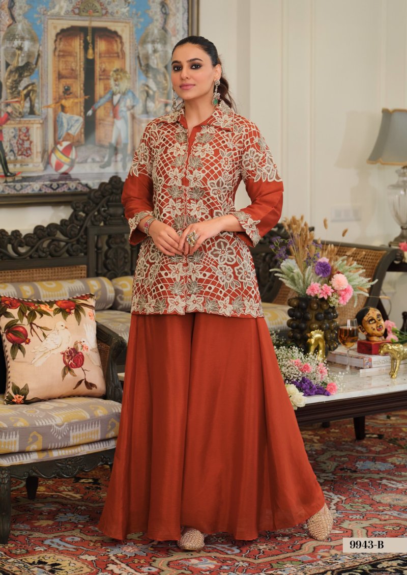 D 9943 B By Zaveri Chinon Embroidery Co Ord Set 